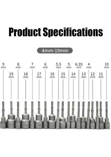 6X65X6.35MM 1 Adet 4MM-19MM Darbe Altıgen Soket 6mm Yuvarlak Şaft Vida Somun Sürücü Allen Anahtarı 802 Elektrikli Tornavida Matkap Ucu Adaptör Soketi Kiti (Yurt Dışından)