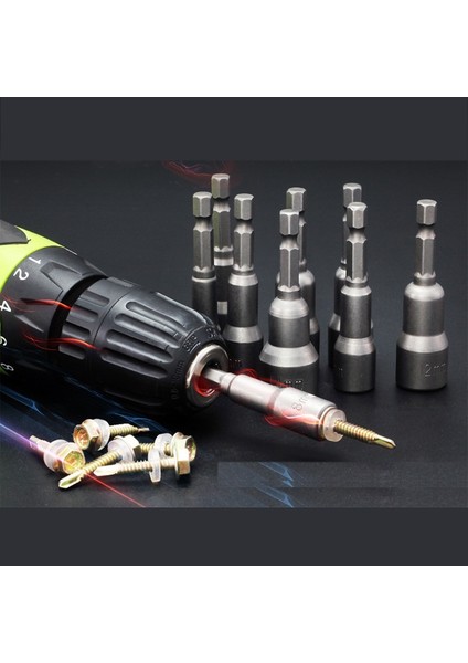 10MM 4/1 Inç 6.3mm Darbe Soket Manyetik Somun Tornavida Altıgen Anahtar Seti Matkap Ucu Adaptörü Elektrikli Matkaplar Için Darbeli Sürücüler Soket Kiti (Yurt Dışından)