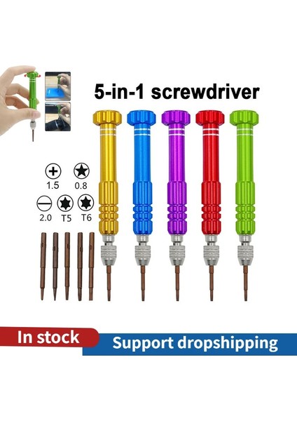 Yeşil 5 In 1 Tornavida Uçları Saat Onarım Tornavida Kolu Telefon Ekran Gözlük Saat Onarım Aracı Vidalar Sökücü El Aleti Kiti (Yurt Dışından) fiyatları