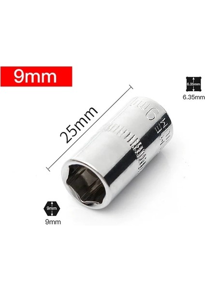 BS09-9MM-2.5CM 1/4 Inç 4-14MM Kol Altı Açılı Kol Hex Derin Lokma Anahtar Kafa Kol Cırcır Anahtarı Oto Tamir El Aleti (Yurt Dışından)