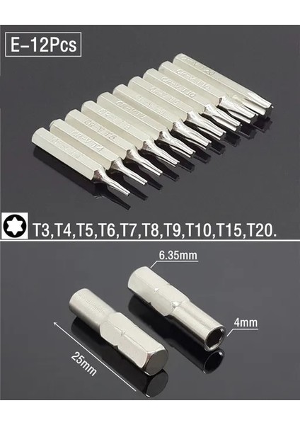E 12 Adet 4mm Adaptör Oluklu Phillips Hassas Uç Seti Tornavida Tamir Mobil Bilgisayar Bit Adaptörü Manuel/elektrikli Tornavida (Yurt Dışından)