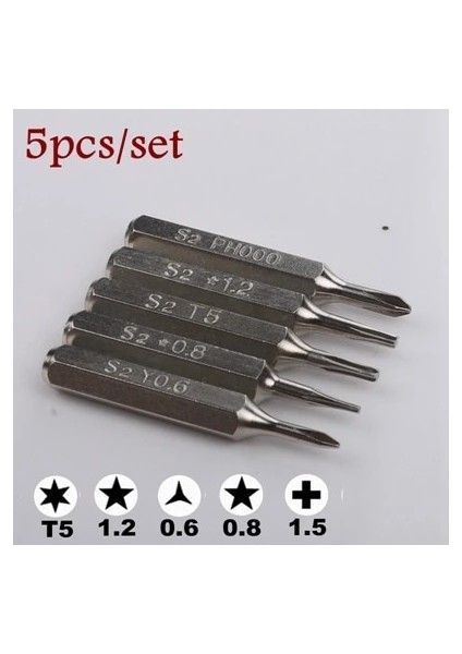 5 Adet Tornavida 3/25 "(4mm) Bit Torx T2 T3 T4 T5 T6 PH000 Pentalobe 0.8/1.2 Huawei Samsung Macbook Air Pro Iphone7/8/x/xr/xs Max (Yurt Dışından)