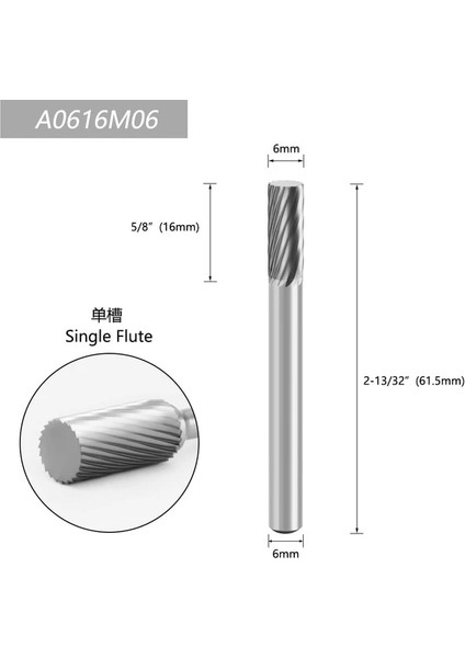 A0616M06 1 Pc Tungsten Çelik Öğütücü Karbür Döner Dosya Silindirik Bilyalı Uçlu Freze Kesici Metal Taşlama Gravür Tek Çift Oluk (Yurt Dışından)