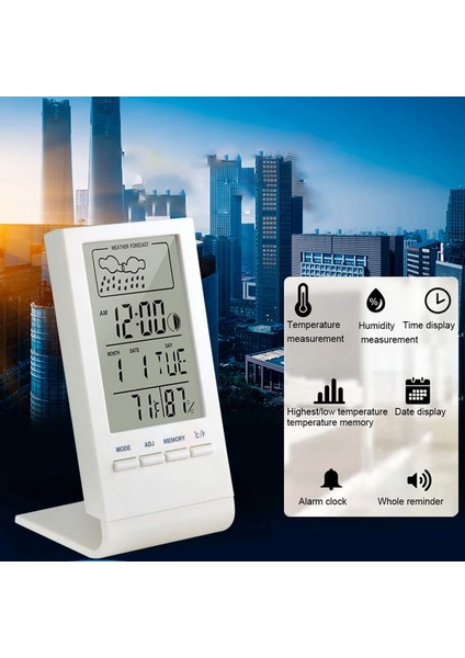 Beyaz Termometre Higrometre Ölçer Göstergesi Iç / Dış Mekan Hava Istasyonu Otomatik Elektronik Sıcaklık Nem Monitörü Saat (Yurt Dışından) modelleri