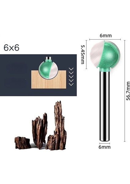 6x6 3/6mm Shank Top Burun Yuvarlak Oyma Bit Yönlendirici Bit Ahşap Koyu Cnc Freze Kesicisi Yarıçapı Çekirdek Tungsten Karbür Ağaç Işleme Araçları (Yurt Dışından)