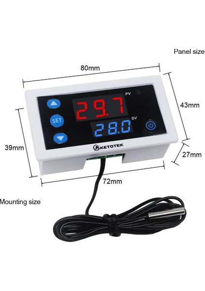 KT3003 12V Dc Dijital Sıcaklık Kontrol Cihazı Termostat W3230 Dc 12V 24V AC110V-220V LED Ekran Isıtma Soğutma Beyaz Siyah Su Geçirmez Prob (Yurt Dışından)