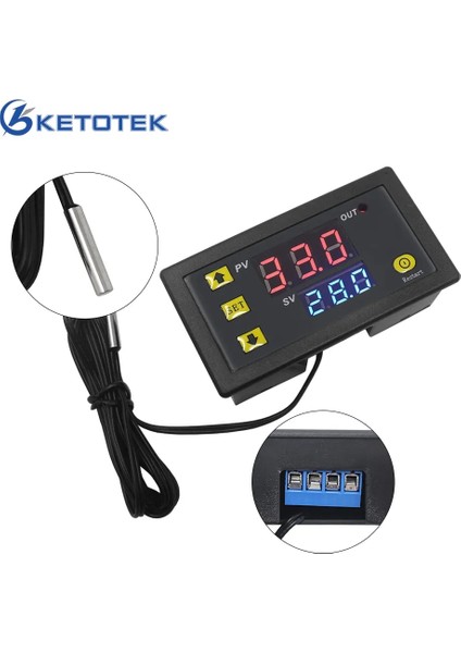 KT3003 12V Dc Dijital Sıcaklık Kontrol Cihazı Termostat W3230 Dc 12V 24V AC110V-220V LED Ekran Isıtma Soğutma Beyaz Siyah Su Geçirmez Prob (Yurt Dışından)