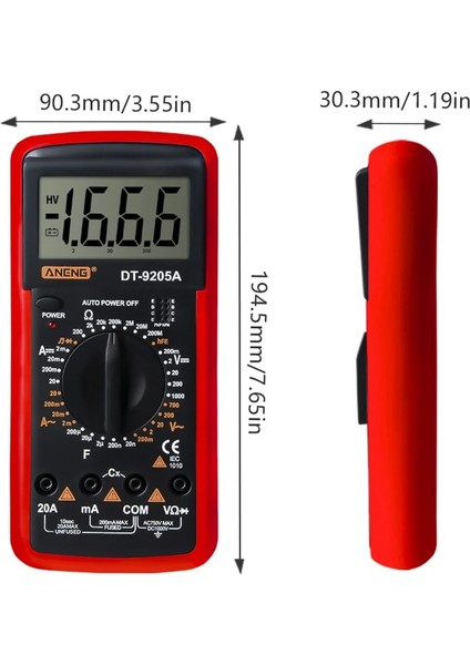 Kırmızı Aneng DT-9205A Dijital Multimetre Ac/dc Ampermetre Akım Test Cihazı Ölçer Multimetro Test Probları ile LCD Dijital Direnç Ölçer (Yurt Dışından)