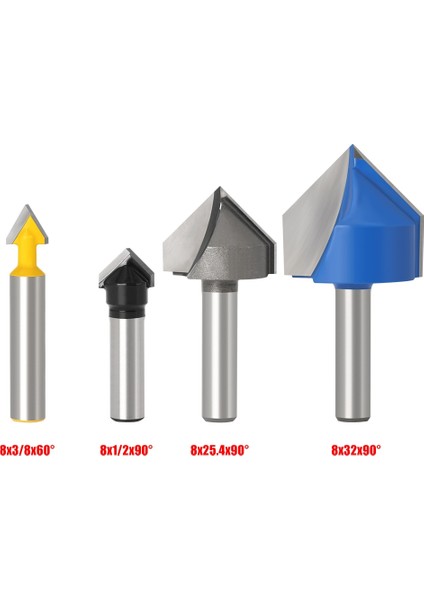 8X9.52X60DEGREE 1 Adet 8mm Shank 90 Derece V Oluk Şablonu V-Groove V Kanal Açma Yönlendirici Bit Temizleme Gömme Trim Köşe Yuvarlak Koy Kutusu Uçları Araçları (Yurt Dışından) modelleri