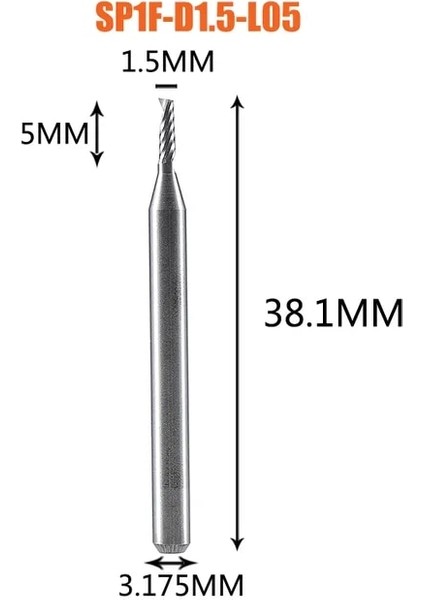 SP1F-D1.5-L05 1 Adet Aaaaa 3D Cnc Router Bit Gravür Kesim 3.175/4/6 Shank Tek Flüt Freze Kesici Spiral Uçlu Değirmen Ağaç Işleme Alüminyum (Yurt Dışından)