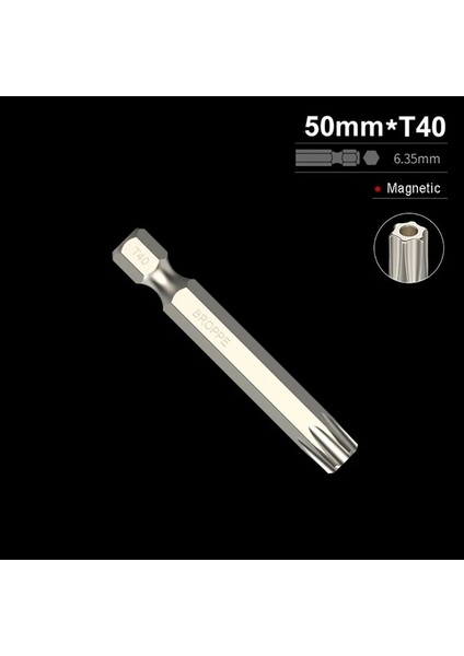 50MM - T40 1 Adet 1/4 "altıgen Uçları Sürücü Kurcalamaya Dayanıklı Güvenlik Matkap Manyetik Bit Torx Kafa Tornavida Uçları 50/150MM T10 T15 T20 T25 T27 T30 T40 (Yurt Dışından)