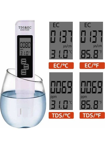 Ph Ölçer Tds Ec Metre Tds Ph Test Cihazı 3'ü 1 Arada Dijital LCD Su Test Kalemi Su Saflığı Ppm Filtre Topraksız Su Monitör Havuzu (Yurt Dışından)
