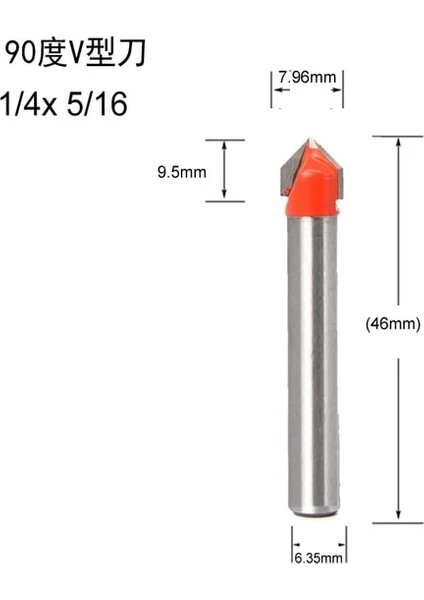 6.35MM x 7.96MM 6.35MM Şaft 90 Derece V Oluk Bit 1/4 "5/16" 3/8 "1/2" Cnc Gravür Katı Freze Uçları Ahşap Delme Için Karbür Freze Kesiciler (Yurt Dışından)
