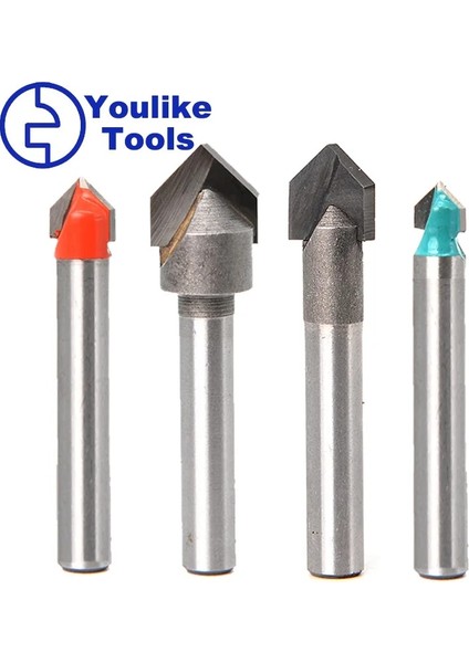 6.35MM x 7.96MM 6.35MM Şaft 90 Derece V Oluk Bit 1/4 "5/16" 3/8 "1/2" Cnc Gravür Katı Freze Uçları Ahşap Delme Için Karbür Freze Kesiciler (Yurt Dışından) fiyatları