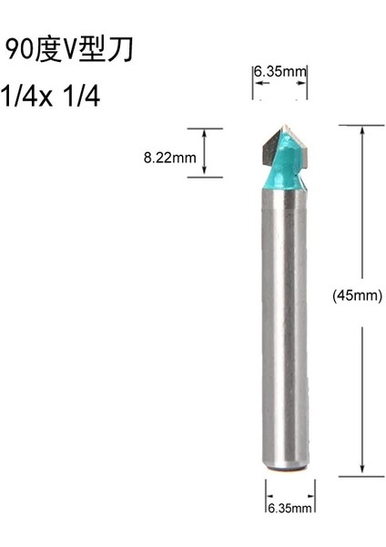 6.35MM x 7.96MM 6.35MM Şaft 90 Derece V Oluk Bit 1/4 "5/16" 3/8 "1/2" Cnc Gravür Katı Freze Uçları Ahşap Delme Için Karbür Freze Kesiciler (Yurt Dışından) modelleri