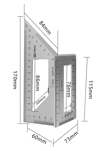 Şerit Alüminyum Alaşımlı Ahşap Kare Çok Fonksiyonlu Cetvel 45 90 Derece Ölçer Kural Ağaç Işleme Araçları Ağaç Işleme Ölçüm Cetveli (Yurt Dışından)
