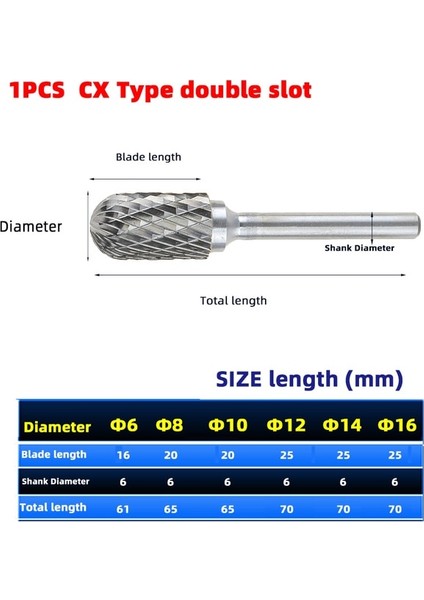 6 mm Cx Tipi 1 Adet Kafa Tungsten Karbür Döner Dosya Aracı Noktası Çapak Kalıp Öğütücü Aşındırıcı Aletler 6 mm Shank Matkap Freze Oyma Ucu Araçları (Yurt Dışından)