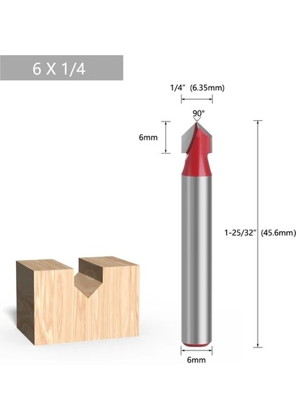 09 1 Adet 1/4 "6.35MM 6mm Shank Freze Kesicisi Ahşap Oyma 90 V Tipi Planya Kesici Oyma Kanal Açma Araçları Yönlendirici Bit Seti Güvenlik (Yurt Dışından)