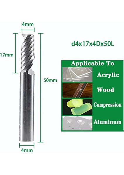 D4X17X4DX50L Spiral Uçlu Değirmen 3.175/4/5/6/8MM Shank Tek Flüt Freze Kesiciler 3D Cnc Freze Ucu Gravür Kesim Akrilik Ahşap Alüminyum (Yurt Dışından)