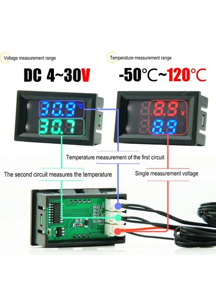 Halka Probu Dijital Dc Tek Voltmetre Sıcaklık Ölçer DC4-30V 100CM Gerilim Test Cihazı Sıcaklık Sensörü Ntc 10K Probe Sıcaklık Dedektörü (Yurt Dışından)