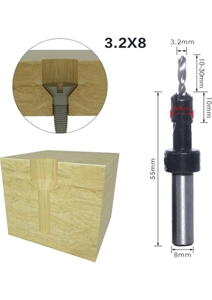 8mmshank 3.2MMX8MM 1 Adet 8mm 10MM Shank Hss Ağaç Işleme Havşa Yönlendirici Bit Seti Vida Extractor Remon Yıkım Ahşap Freze Kesicisi (Yurt Dışından)