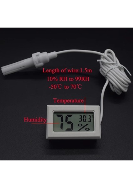 Telli Beyaz Mini Dijital Nem Ölçer Termometre Higrometre Sensör Ölçer LCD Sıcaklık Buzdolabı Akvaryum Izleme Ekranı Kapalı (Yurt Dışından)