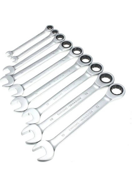 Gümüş 10MM Dayfulı 8,10,12,13,14,15,17,18,19MM Cırcır Anahtar Kombinasyonu Anahtarı Tuşlar Dişli Halka Takım Kolu Araba Tamir Evrensel Anahtarlar (Yurt Dışından) modelleri