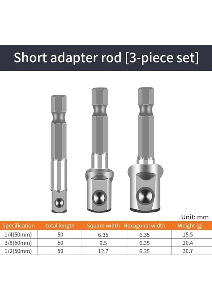 3 Adet Set 3 Newshark Matkap Soket Adaptör Seti Darbeli Matkap Uzatma Matkap Uçları Evrensel Çubuk Darbeli Soket Adaptörü Hex Shank Kare Kafa (Yurt Dışından)