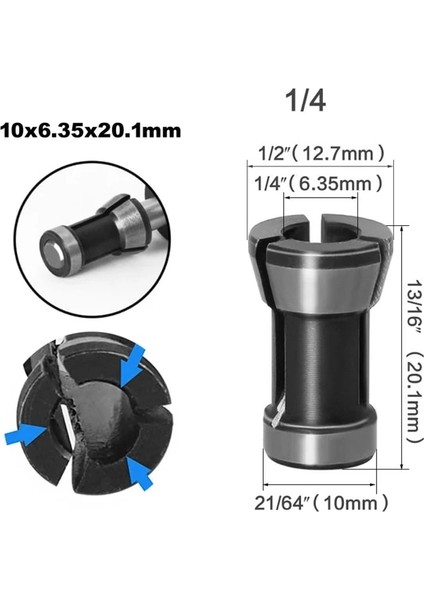 10X6.35X20.1 6mm 6.35 8mm Pensler Chuck Gravür Kırpma Collett Adaptörü Bit Shank Azaltma Kol Araçları Ağaç Işleme Gravür Makinesi (Yurt Dışından)