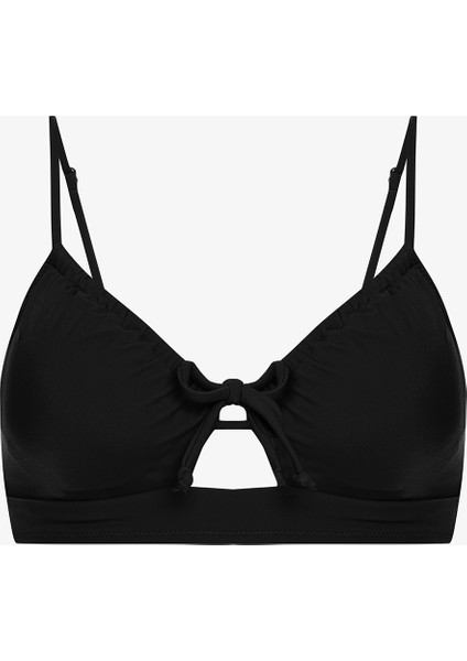 Siyah Front Opening Balenli Bikini Üstü