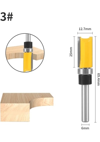 6X12.7X25 Yusun Şablon Trim Desen Bit Koyu 1/2 Dia Karbür Kesiciler Yönlendirici Bit Ağaç Işleme Freze Kesicisi Ahşap (Yurt Dışından)