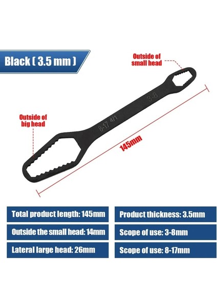 145MM 3-17MM 3.5mm 3-17/8-22MM Evrensel Torx Anahtarı Kendinden Sıkma Ayarlanabilir Gözlük Anahtarı Kurulu Çift Kafalı Torx Anahtarı El Aletleri Ev Için (Yurt Dışından)