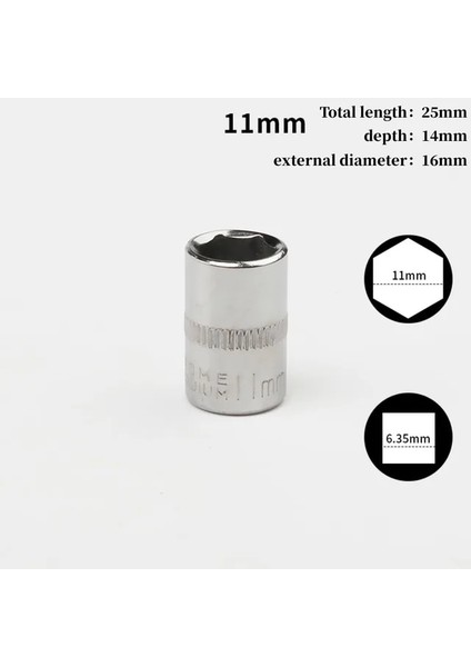 11MM 1 Adet Altıgen Soket 1/4 Cırcır Anahtarı Kafa Kol Krom Vanadyum Alaşımı 4mm 4.5mm 5mm 5.5mm 6mm 7mm 8mm 9mm 11MM 12MM 13MM 14MM (Yurt Dışından)