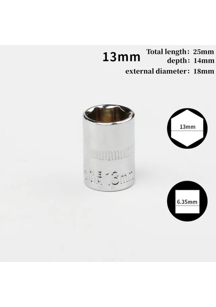13MM 1 Adet Altıgen Soket 1/4 Cırcır Anahtarı Kafa Kol Krom Vanadyum Alaşımı 4mm 4.5mm 5mm 5.5mm 6mm 7mm 8mm 9mm 11MM 12MM 13MM 14MM (Yurt Dışından)