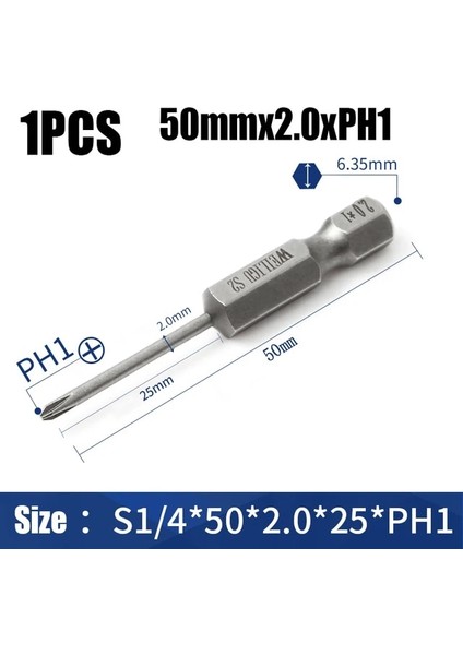 50MM x 2.0xph1 50MM 75MM 100MM 150MM Elektrikli Çapraz Tornavida Bit Phillips Manyetik Toplu Kafa Ph0 Ph1 Ph2 Hex Shank Darbeli Tornavida Matkap (Yurt Dışından)