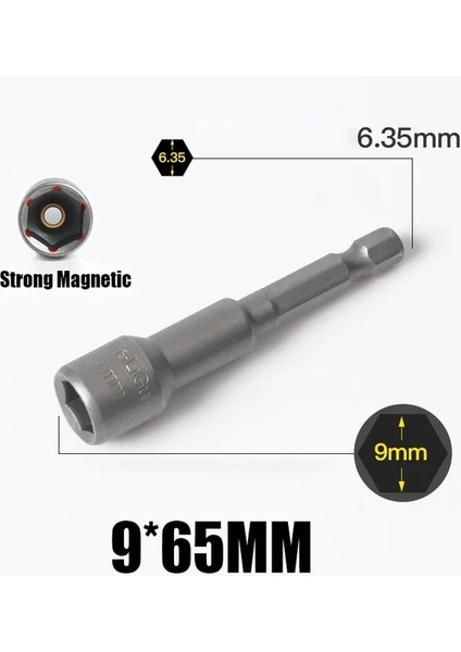 9mm x 65MM 1 Adet 5MM-19MM Altıgen Darbe Soket Manyetik Somun Tornavida Seti 1/4 6.35MM Anahtarı Matkap 65MM Uzun Adaptör Elektrikli Matkap Soket Kiti (Yurt Dışından)