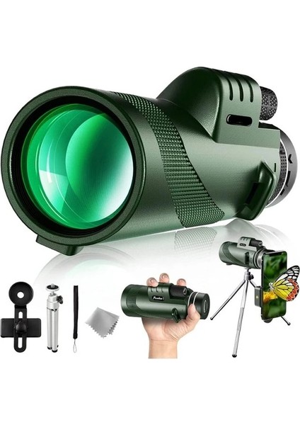 02 Yeşil Standart Güçlü 50X60 Hd Monoküler Teleskop Telefon Kamera Zoom Starscope Tripod Teleskop Telefon Klip Açık Kamp Yürüyüş Teleskop (Yurt Dışından)