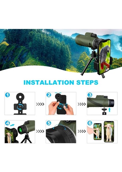 02 Yeşil Standart Güçlü 50X60 Hd Monoküler Teleskop Telefon Kamera Zoom Starscope Tripod Teleskop Telefon Klip Açık Kamp Yürüyüş Teleskop (Yurt Dışından) modelleri