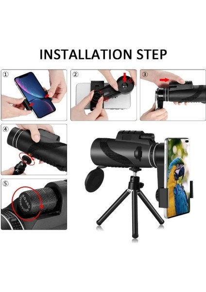 02 Yeşil Standart Güçlü 50X60 Hd Monoküler Teleskop Telefon Kamera Zoom Starscope Tripod Teleskop Telefon Klip Açık Kamp Yürüyüş Teleskop (Yurt Dışından) fırsatları