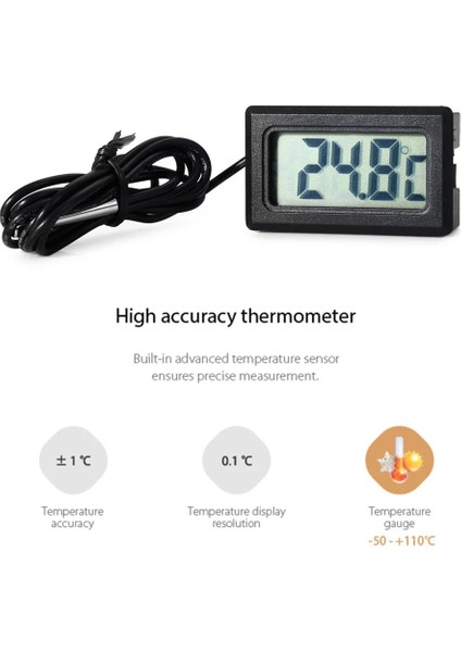 Wired-Black-2 Mini LCD Dijital Termometre Higrometre Sıcaklık Iç Mekan Uygun Sıcaklık Sensörü Nem Ölçer Ölçer Aletler Kablo (Yurt Dışından)