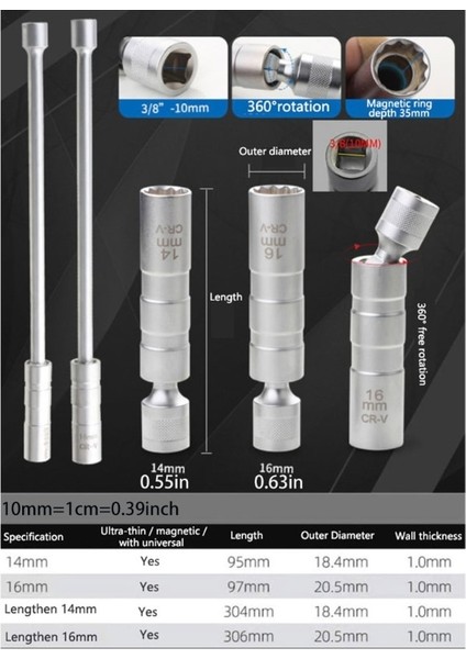 14MM Döner Ince Duvar Uzun Soket Evrensel Ortak Uzatma Esnek Lokma Anahtar Temizleme Aracı 14/16MMDROPSHIPPING (Yurt Dışından)