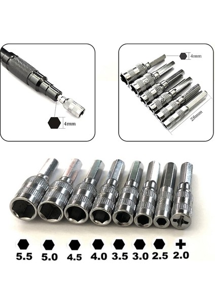 H4 Vida Metrik Sürücü Aracı Matkap Ucu Ph2.0/m2.5-5.5mm Altıgen Soket Başlı Perçin Konektörü Ekleme Kolu Kapak Somunu (Yurt Dışından)