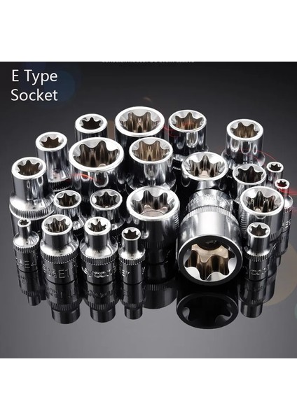 3-8 1/4 "3/8" 1/2 "e Tipi Cırcır Soket Torx Yıldız Bit Dişi Soket Adaptörü E Soket Sürücü Ortak El Aletleri E4-E24 Paslanmayı Önler (Yurt Dışından)