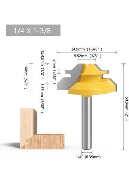 6.35X34.9 1 Adet 6.35MM 8mm Sap 45 Derece Kilit Gönye Yönlendirici Bit Zıvana Freze Kesicisi Ağaç Işleme Aleti Ahşap Araçları Için Karbür Alaşım (Yurt Dışından)