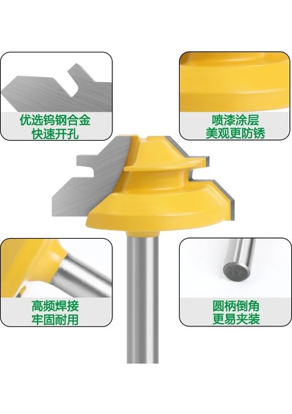 6.35X34.9 1 Adet 6.35MM 8mm Sap 45 Derece Kilit Gönye Yönlendirici Bit Zıvana Freze Kesicisi Ağaç Işleme Aleti Ahşap Araçları Için Karbür Alaşım (Yurt Dışından) indirimleri