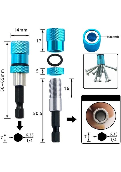 Mavi 1/4 Inç Hex Shank Manyetik Bit Tutucu Tornavida Setleri Matkap Uçları ile Hex Sürücü Bar Uzatma Elektrikli Uçları Tornavida Için (Yurt Dışından) fiyatları