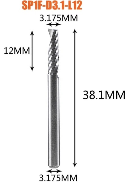 SP1F-D3.1-L12 1 Adet Aaaaa Tek Flüt Spiral Uçlu Değirmen 3.175 Saplı Alüminyum Değirmen Cnc 3D Gravür Oyma Ucu Ağaç Işleme Için Akrilik Acm Kesim (Yurt Dışından)