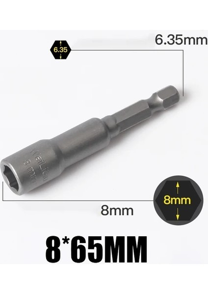 8mm x 65MM 1 Adet 3MM-24MM Altıgen Darbe Soketi Manyetik Olmayan Somun Tornavida Seti 1/4 6.35MM Anahtarı 65MM Uzun Adaptör Elektrikli Matkap Soket Kiti (Yurt Dışından)