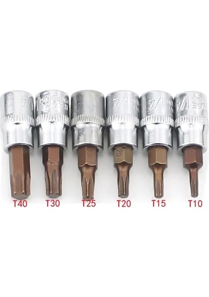 6 Adet 6 Adet/takım 1/4 "torx Tornavida Bit Seti Sürücü Soket Kafa Tornavida Malzeme El Aleti Seti T10 T15 T20 T25 T30 T40 (Yurt Dışından)