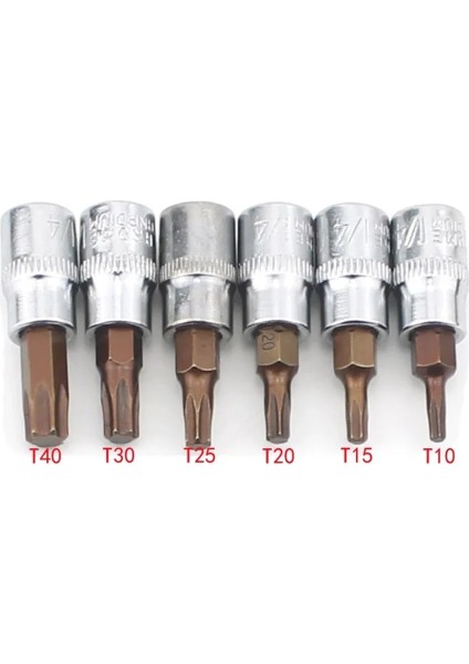 6 Adet 6 Adet/takım 1/4 "torx Tornavida Bit Seti Sürücü Soket Kafa Tornavida Malzeme El Aleti Seti T10 T15 T20 T25 T30 T40 (Yurt Dışından)